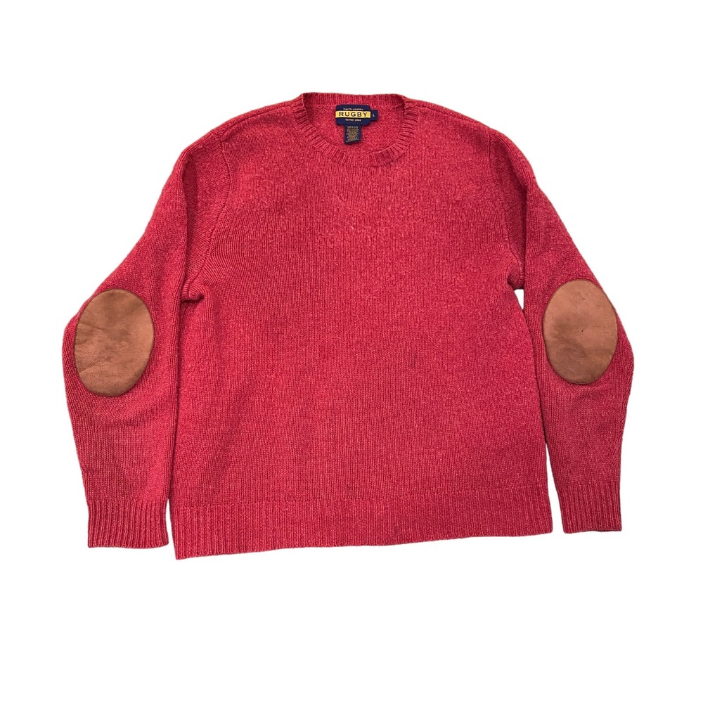 Ralph Lauren Rugby Shetland Wool Suede Elbow Patch Sweater Men's L